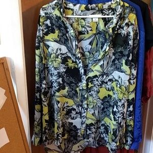 Sheer floral button-up blouse